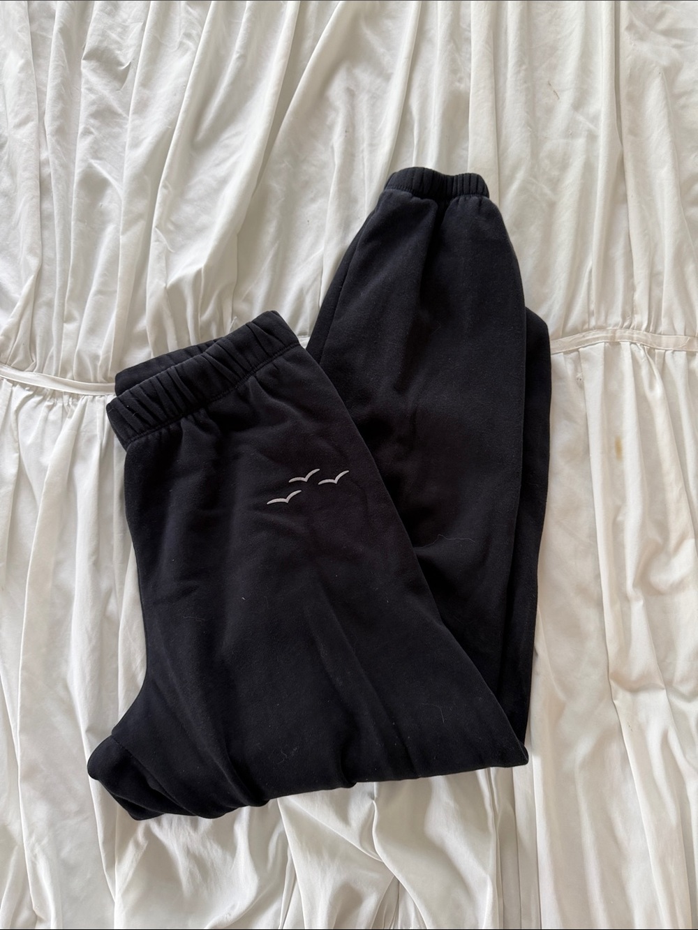 Black Jogger Sweatpants with Minimal Seagull Embroidery